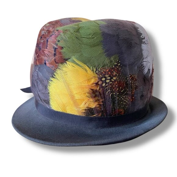 Vintage 1960s Womens Pheasant Feather Hat Angel Designs Brown Wool Dress Toque - Picture 6 of 16